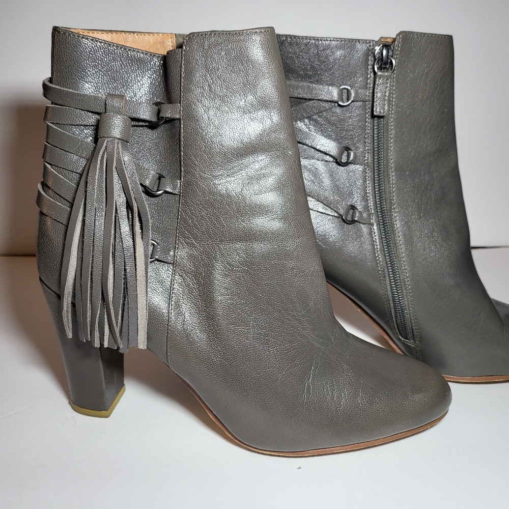 Gray Leather Ankle Booties- 8.5